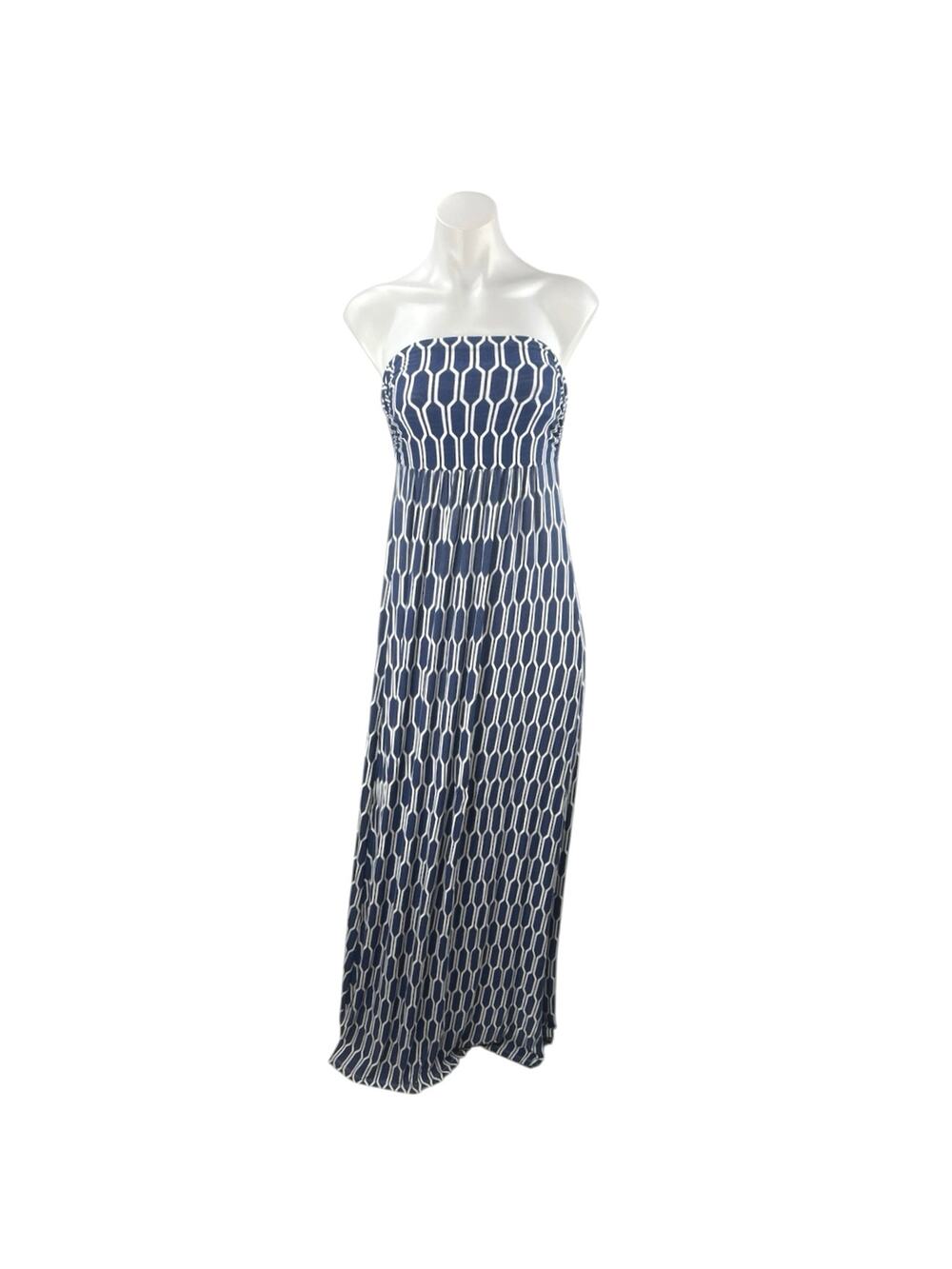 Hourglass Lilly Geometric Ikat Strapless Tube Bandeau Summer Maxi A-Line Dress S